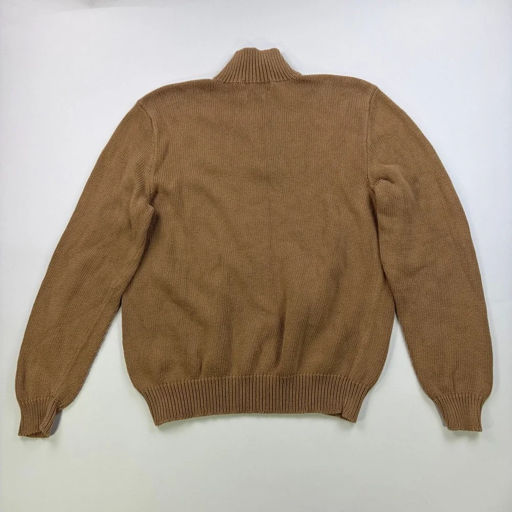 Polo Ralph Lauren Quarter-Zip Sweater Mens Large Tan Brown 100% Cotton Ribbed